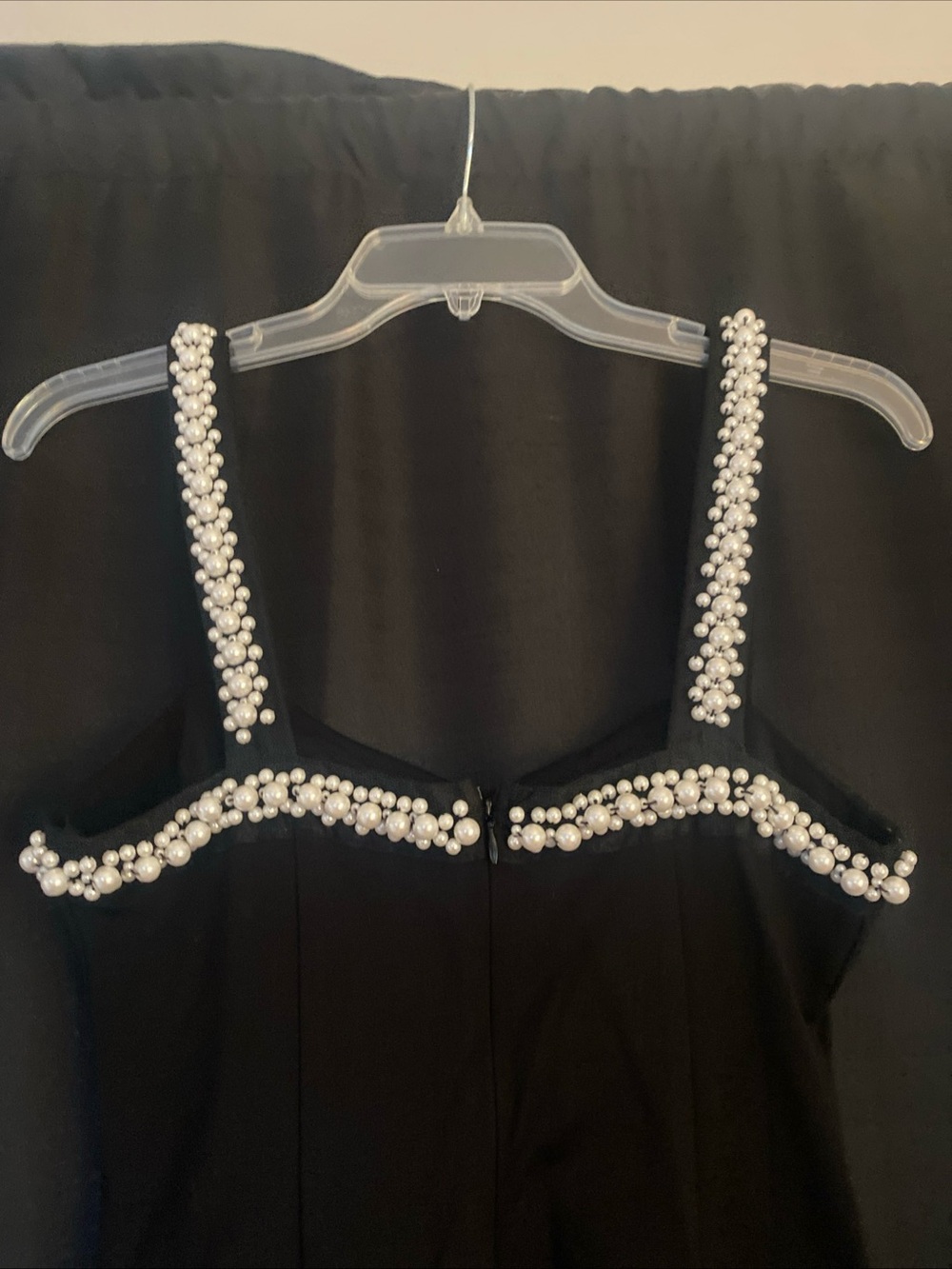 Finesse Black Mini Dress with Pearl-Trim Straps - Picture 6 of 6
